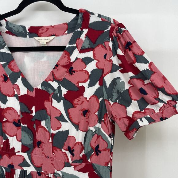 Seasalt Cornwall Size 6 Birch Leaf Midaxi Tea Dress Organic Cotton Red Floral - Picture 3 of 9